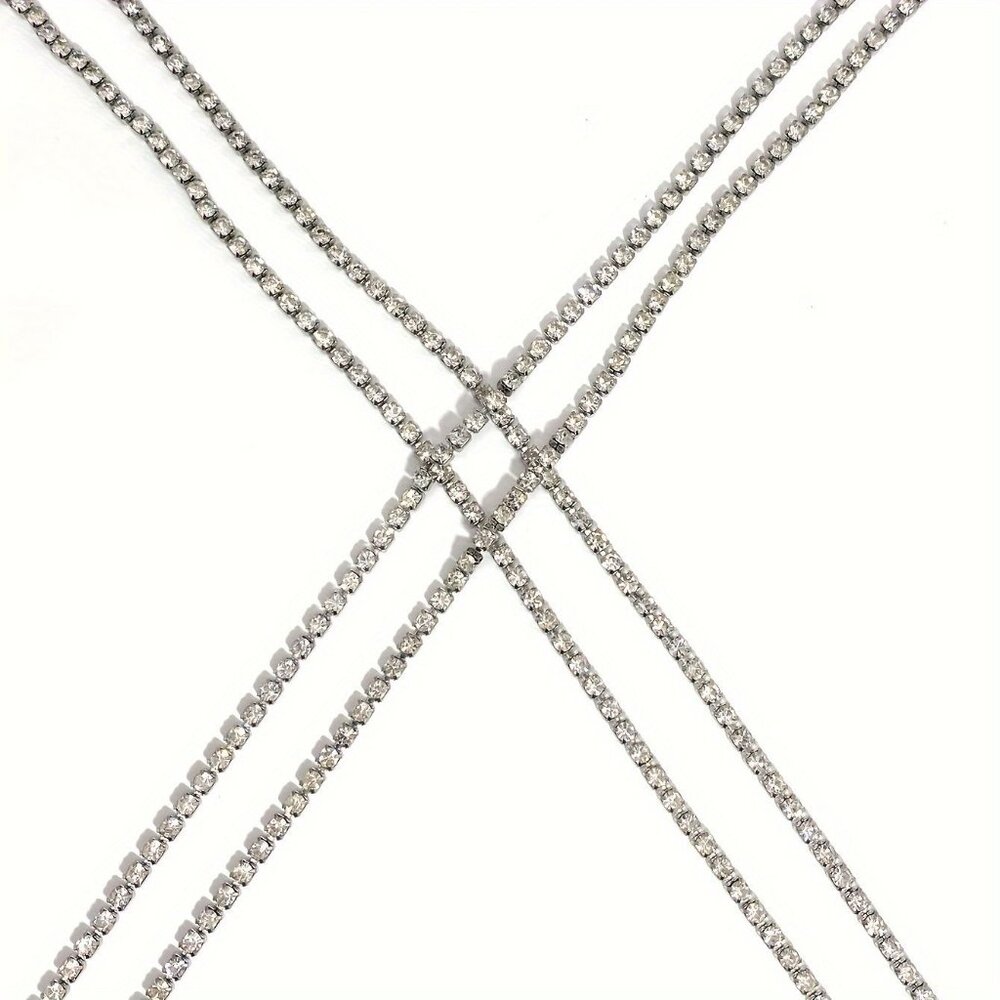 🆕 Rhinestones Criss cross Body Chain Bra Jewelry Harness For Women - Picture 3 of 7